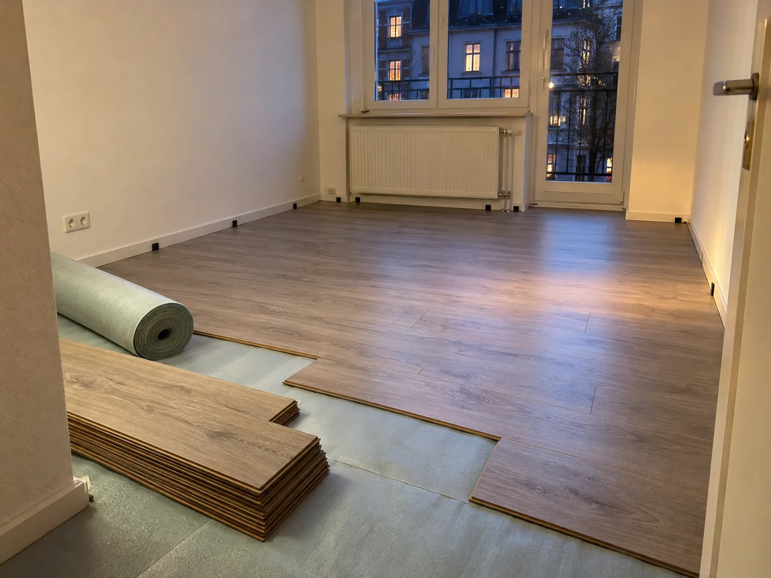 Vinyl-Bodenplanken und Unterlage bei der Verlegung im Innenraum