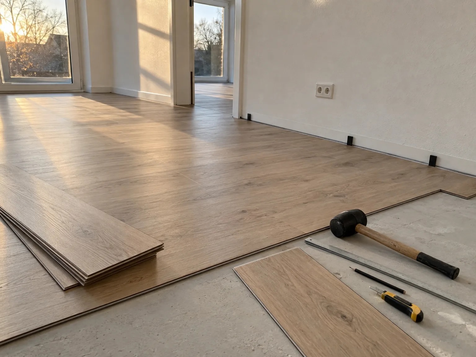 Vinylboden verlegen: Installation großflächiger Bodenbeläge in Wohnraum